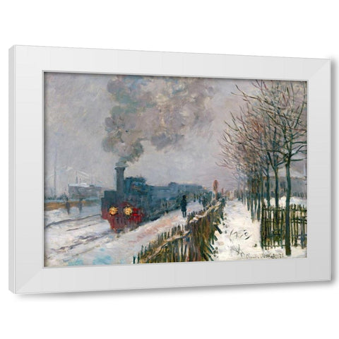 Le train dans la neige White Modern Wood Framed Art Print by Monet, Claude