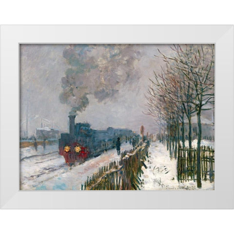 Le train dans la neige White Modern Wood Framed Art Print by Monet, Claude
