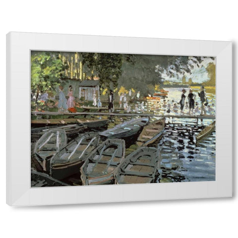 Bathers at La Grenouillere (detail) White Modern Wood Framed Art Print by Monet, Claude