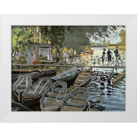 Bathers at La Grenouillere (detail) White Modern Wood Framed Art Print by Monet, Claude