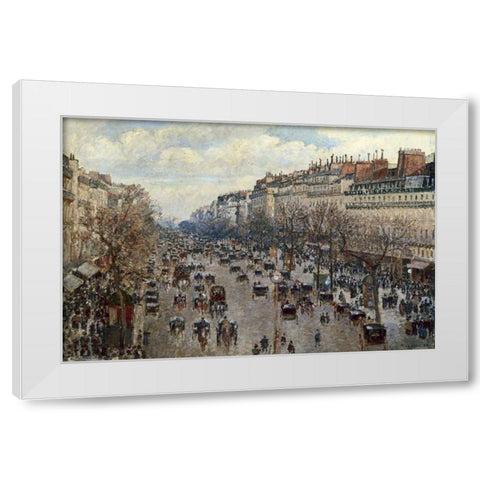 Boulevard Monmartre a Paris White Modern Wood Framed Art Print by Pissarro, Camille