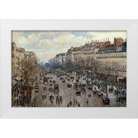 Boulevard Monmartre a Paris White Modern Wood Framed Art Print by Pissarro, Camille