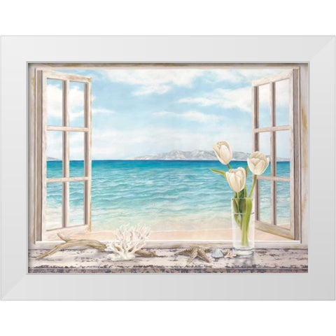 Ocean View White Modern Wood Framed Art Print by Dellal, Remy
