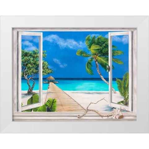 Plage tropicale White Modern Wood Framed Art Print by Dellal, Remy