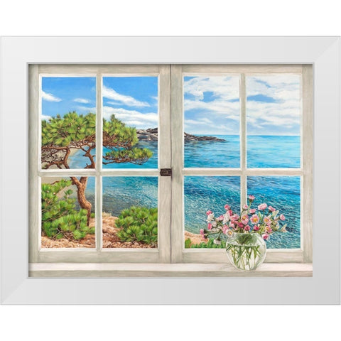 Baie mediterraneenne White Modern Wood Framed Art Print by Dellal, Remy