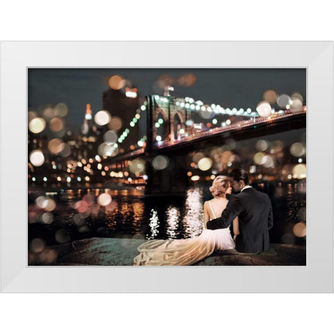 Kissing in a NY Night White Modern Wood Framed Art Print by Loumer, Dianne