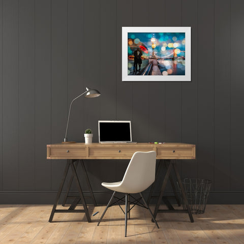 Kissing in London (detail) White Modern Wood Framed Art Print by Loumer, Dianne