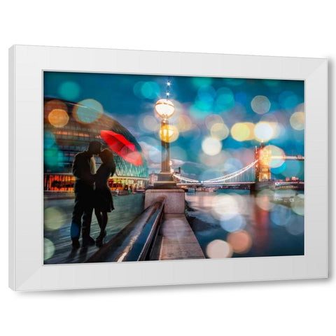 Kissing in London (detail) White Modern Wood Framed Art Print by Loumer, Dianne