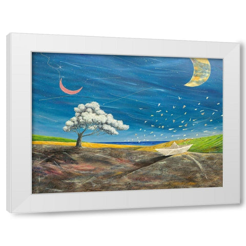 La grande luna sta lÃ¬ a guardare White Modern Wood Framed Art Print by Larotonda, Donato