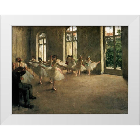 The Rehearsal White Modern Wood Framed Art Print by Degas, Edgar