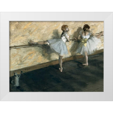 Dancers Practicing at the Barre White Modern Wood Framed Art Print by Degas, Edgar