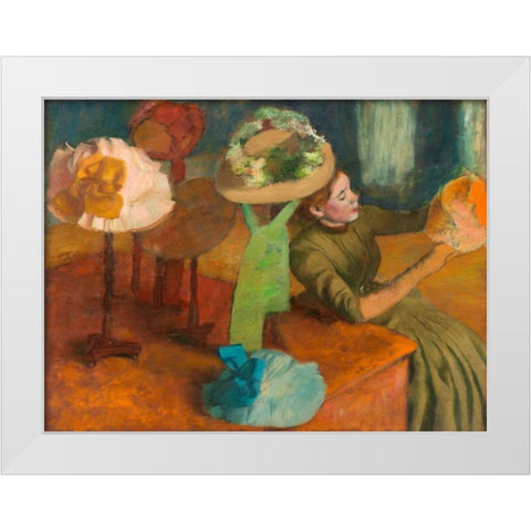 The Millinery Shop White Modern Wood Framed Art Print by Degas, Edgar