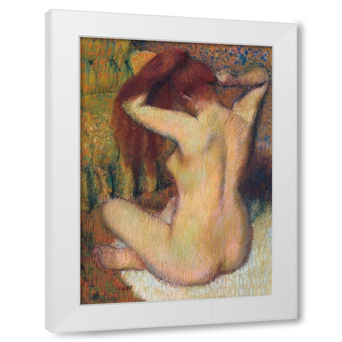 Woman Combing her Hair White Modern Wood Framed Art Print by Degas, Edgar