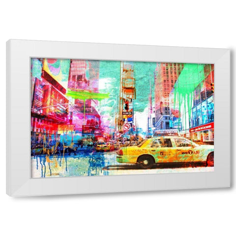 Taxis in Times Square 2.0 White Modern Wood Framed Art Print by Chestier, Eric