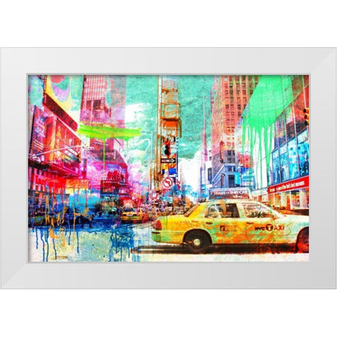Taxis in Times Square 2.0 White Modern Wood Framed Art Print by Chestier, Eric
