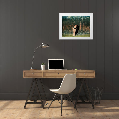 Lovers White Modern Wood Framed Art Print by Munch, Edvard