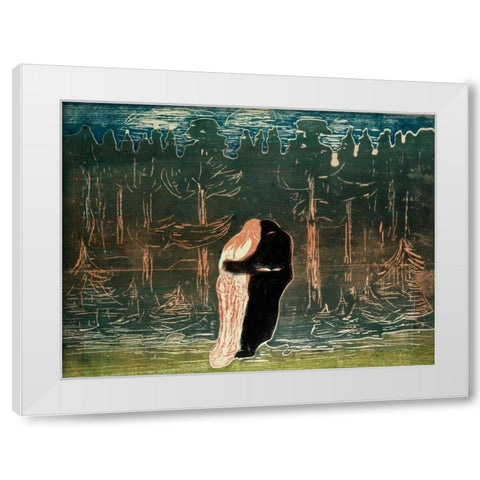 Lovers White Modern Wood Framed Art Print by Munch, Edvard
