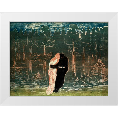 Lovers White Modern Wood Framed Art Print by Munch, Edvard