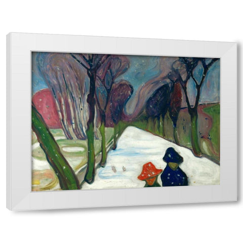 Avenue in the Snow White Modern Wood Framed Art Print by Munch, Edvard