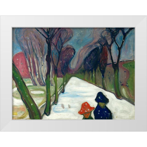 Avenue in the Snow White Modern Wood Framed Art Print by Munch, Edvard