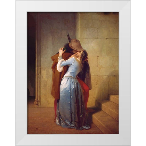 The Kiss White Modern Wood Framed Art Print by Hayez, Francesco