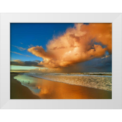 Sunset on the ocean, New South Wales, Australia White Modern Wood Framed Art Print by Krahmer, Frank