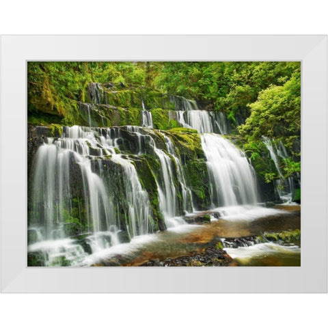Waterfall Purakaunui Falls, New Zealand White Modern Wood Framed Art Print by Krahmer, Frank