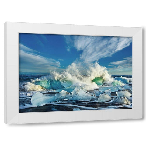 Waves breaking, Iceland White Modern Wood Framed Art Print by Frank, Krahmer