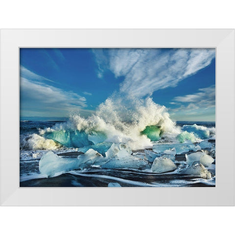 Waves breaking, Iceland White Modern Wood Framed Art Print by Frank, Krahmer