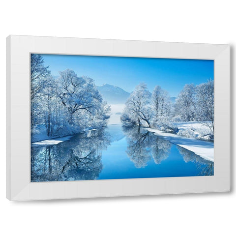 Winter landscape at Loisach, Germany White Modern Wood Framed Art Print by Frank, Krahmer