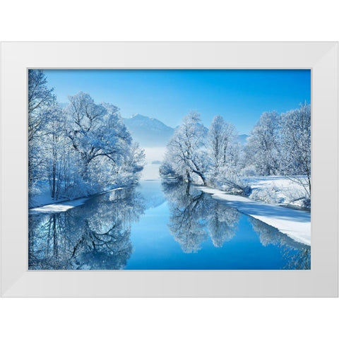 Winter landscape at Loisach, Germany White Modern Wood Framed Art Print by Frank, Krahmer