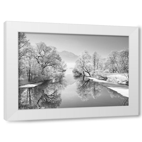 Winter landscape at Loisach, Germany (BW) White Modern Wood Framed Art Print by Frank, Krahmer