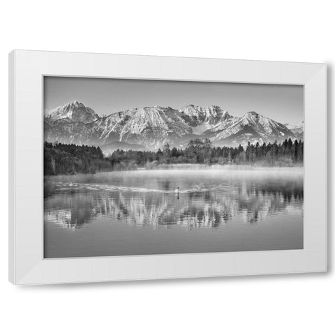 Allgaeu Alps and Hopfensee lake, Bavaria, Germany (BW) White Modern Wood Framed Art Print by Frank, Krahmer
