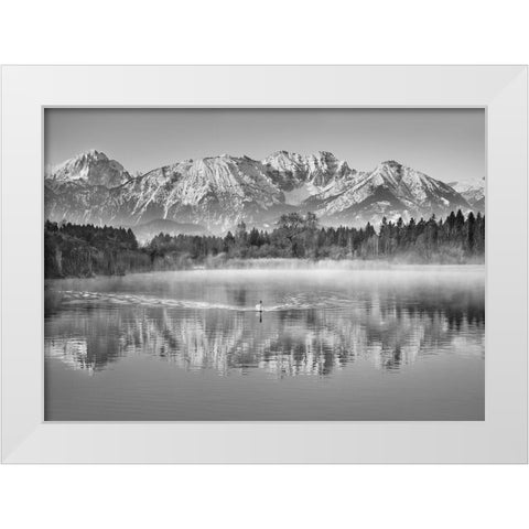 Allgaeu Alps and Hopfensee lake, Bavaria, Germany (BW) White Modern Wood Framed Art Print by Frank, Krahmer