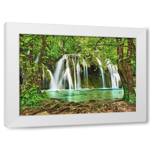 Cascade des Tufs (Alps- French Jura) White Modern Wood Framed Art Print by Krahmer, Frank