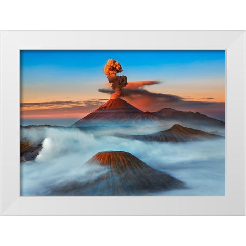 Semeru- Bromo- Batok Volcanoes- Java- Indonesia White Modern Wood Framed Art Print by Krahmer, Frank