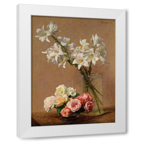 Roses and Lilies White Modern Wood Framed Art Print by Fantin-Latour, Henri