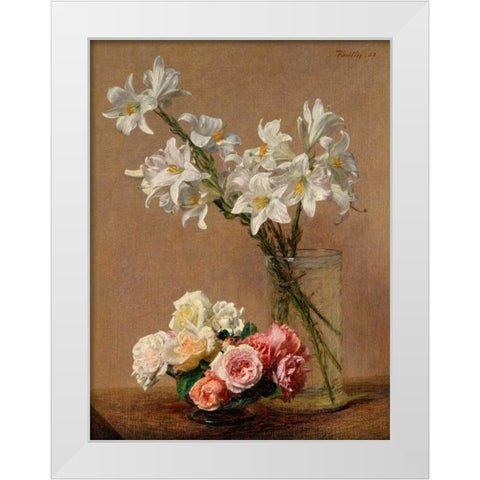 Roses and Lilies White Modern Wood Framed Art Print by Fantin-Latour, Henri