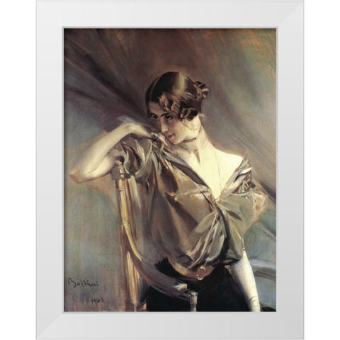 Cleo de Merode White Modern Wood Framed Art Print by Boldini, Giovanni