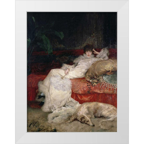 Sarah Bernhardt White Modern Wood Framed Art Print by Clairin ,Georges