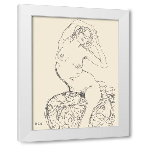 Seated Nude Woman White Modern Wood Framed Art Print by Klimt, Gustav