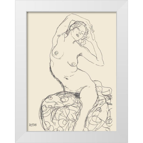 Seated Nude Woman White Modern Wood Framed Art Print by Klimt, Gustav