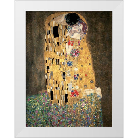 The Kiss White Modern Wood Framed Art Print by Klimt, Gustav