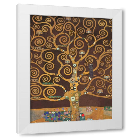 Tree of Life-Brown Variation White Modern Wood Framed Art Print by Klimt, Gustav