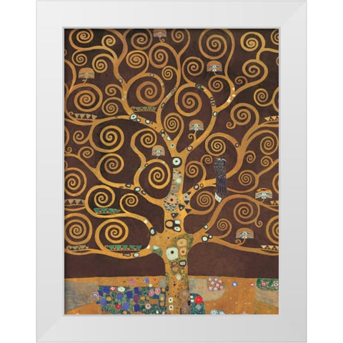 Tree of Life-Brown Variation White Modern Wood Framed Art Print by Klimt, Gustav