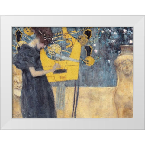 Musik White Modern Wood Framed Art Print by Klimt, Gustav