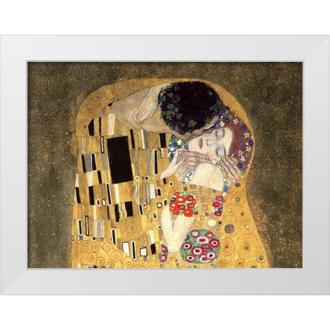 The Kiss (detail) White Modern Wood Framed Art Print by Gustav, Klimt