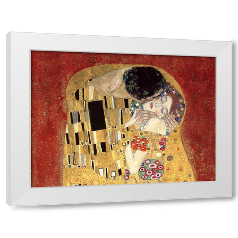 The Kiss, detail (Red variation) White Modern Wood Framed Art Print by Gustav, Klimt
