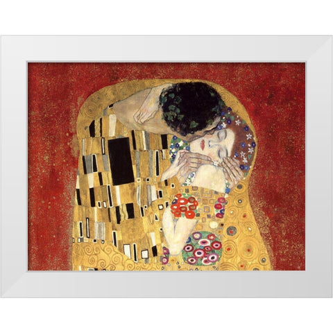 The Kiss, detail (Red variation) White Modern Wood Framed Art Print by Gustav, Klimt
