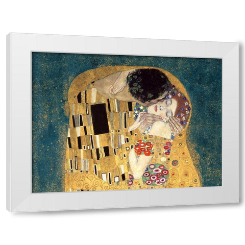 The Kiss, detail (Blue variation) White Modern Wood Framed Art Print by Gustav, Klimt